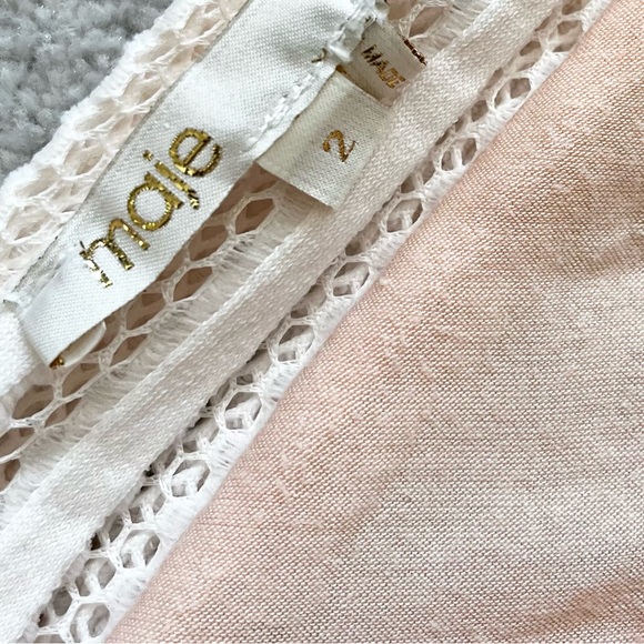 MAJE Pink Rayure Mesh-Striped Jersey Mini Dress Size 2 Skater Feminine Dainty - Picture 6 of 13